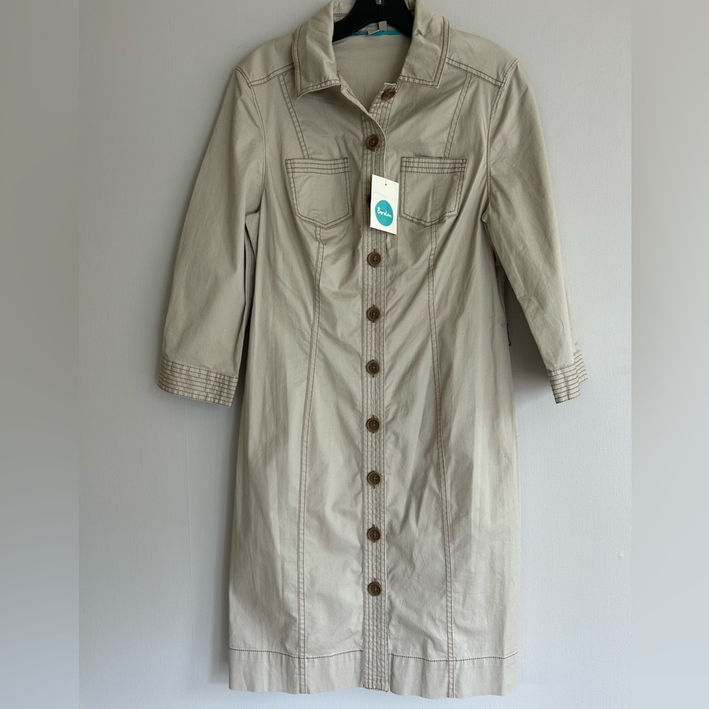 NWOT BODEN Khaki Button Down Cotton Twill Shirt Dress Safari French Utility Sz 6 - Picture 3 of 16